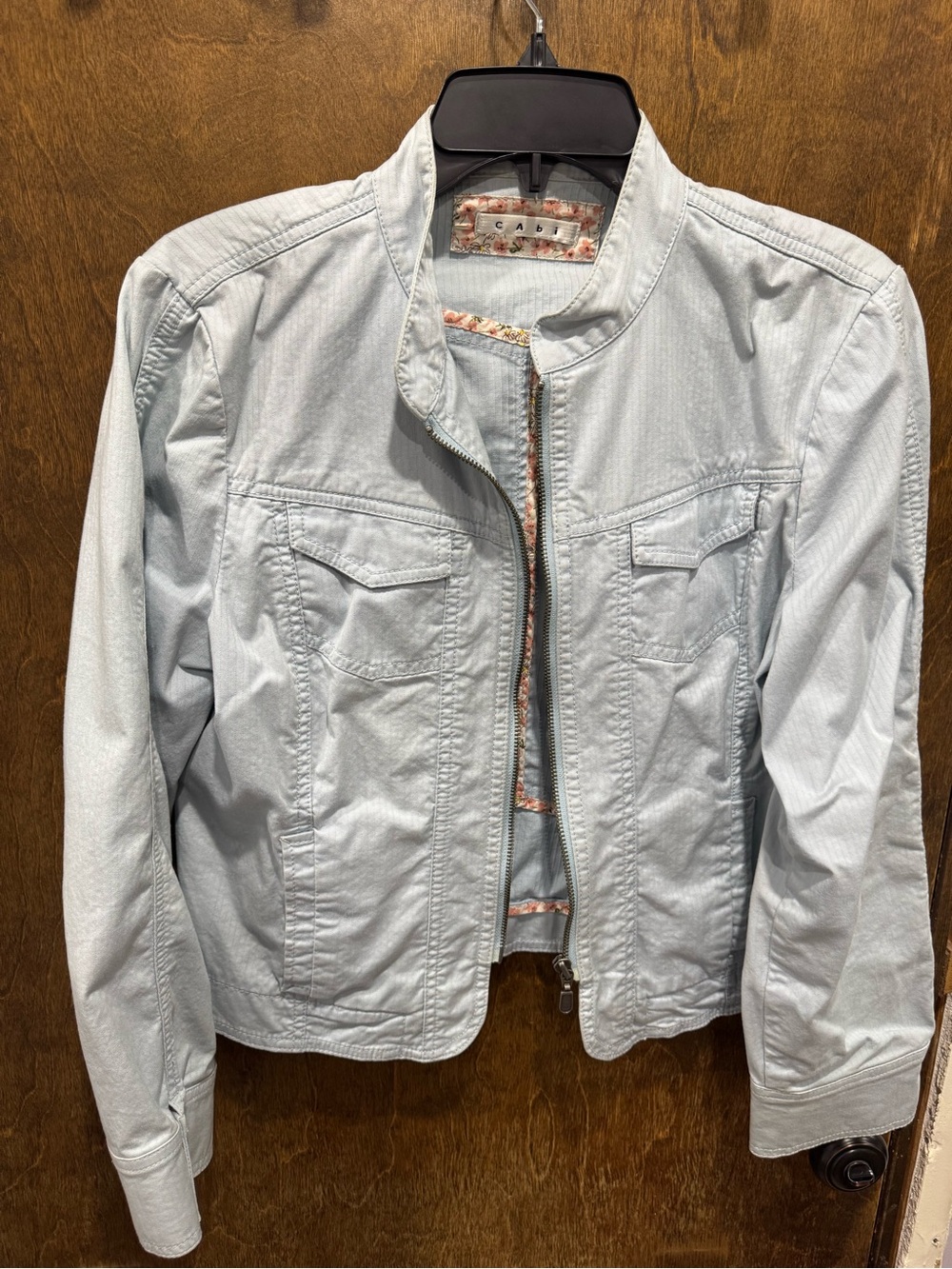 CAbi Light Wash Denim-Style Zip Jacket